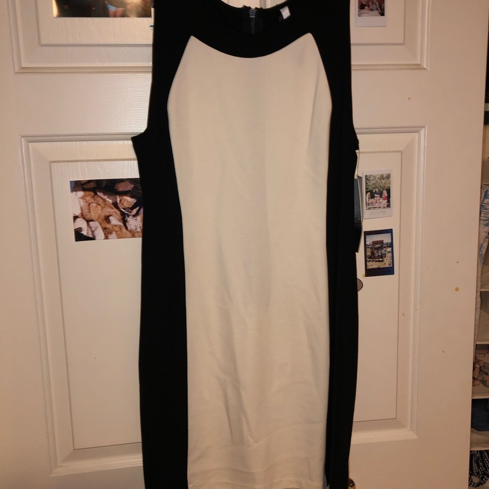 black and white fitted dress
